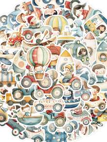 50pcs Cartoon Vehicles Stickers Aesthetic Transport Vibes For Journal, Phone Case, Tablet, Water Bottle, Helmet, Bike, Luggage, Waterproof Decals - Multicolor - View 8