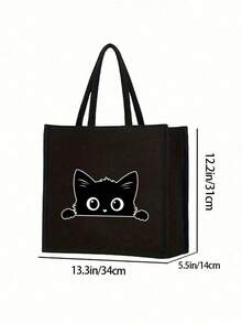 猫咪主题手提包套装：包含1个黑色卡通猫咪图案手提包和1个小收纳袋/钱包，时尚大容量化妆包，旅行化妆包，适合婚礼、生日、海滩、度假等场合。拉链纯色包，适合上学、大学使用。 - 彩色 - 查看 8