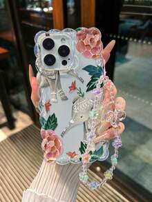 大象嘴唇彩绘编织波浪边可拆卸手链简约防摔加厚手机保护壳，印花款，适用于 17/17 Pro/17 Pro Max、16 XR/7/8、15 Pro Max、12 Pro Max、13 Pro Max、14 Pro Max、13、14、11、12P、14P、11P、12P、XS、XR、7/8P、7/8G ES2 手机壳 - 彩色 - 查看 6