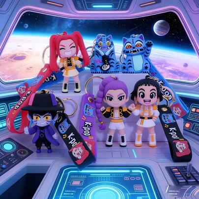 1 Set de llaveros de estilo coreano lindos para Navidad, colgante de dibujos animados adecuado para niñas, llaveros de Mira, Zoey, Rumi, tigre, pareja, encanto de teléfono anime, accesorios de bolso, regalo para amigos (producto de silicona, una ligera diferencia de color es normal)