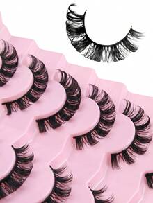 7 Pairs D Curl Russian Thick False Eyelashes, Volume Eyelashes Fake Eyelashes Dramatic Messy Mink Lashes Wispy Long Foxy Eye Lifting Look Eyelash Extension Criss-Cross Natural Fluffy Faux Mink Lashes, Reusable Full Strip Eyelashes, Makeup False Eyelashes - Black - View 3