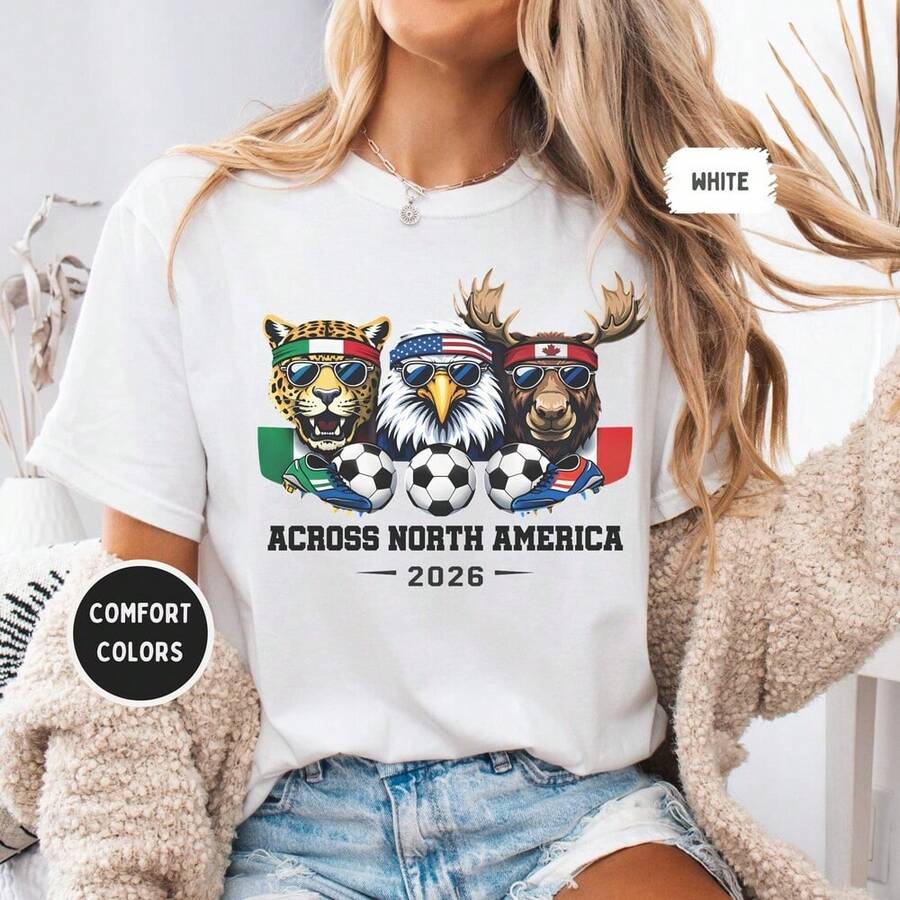 2026 Soccer Mascots Shirt _ World Football Fan Tee _ MX US CA Vintage Graphic _ Cup Soccer Lover Gift - 白色 - 查看 1