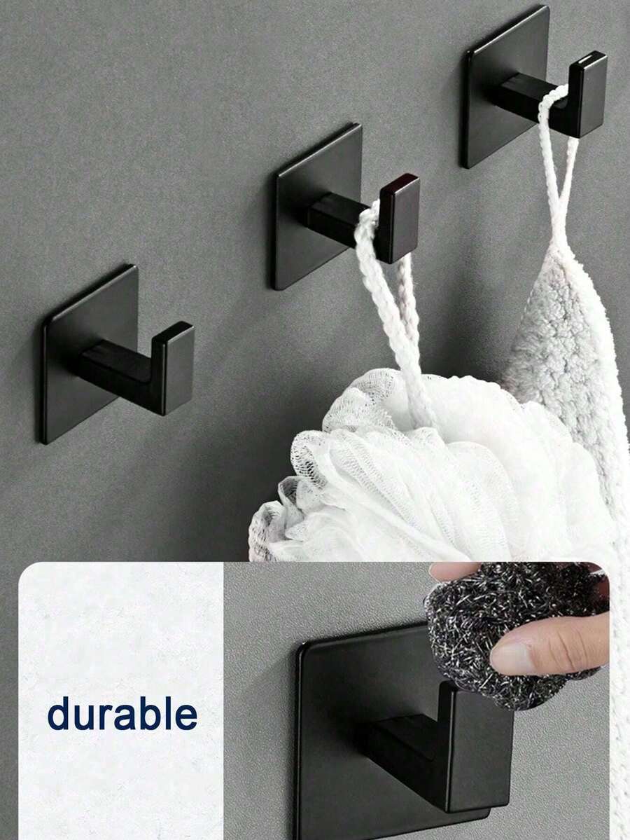 1pc/3pcs Bathroom Adhesive Towel Hooks, Wall Mounted Robe Hanger, No Drilling Required - Multicolor - View 1