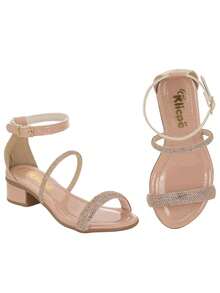 Girls' Low Chunky Heel Sandal With Rhinestones And Straps For Parties - Klicpé - 珊瑚橙 - 查看 3