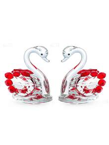 1/2/5/6PCS,Set Of 2 Crystal Swan Figurines Collectible Glass Animal Ornaments Pair Swans Home Living Room Bedroom Decor Sparkling Crystal Gift Ideal Swan Deco Figurine Crystal Figurines Swan Cake Toppe Glass Decor Back School Season Travel Season - Swan - View 13