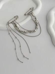 1pc Bohemian Geometric Asymmetrical CCB Beaded Chain Tassel Brooch Pin, Fashionable Elegant Vacation Party Daily Casual Street Snap Wedding Banquet Unisex Charm Jewelry Brooch Gift - Brooch - View 5