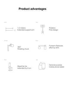 手机平板懒人支架 360°可调节柔性鹅颈手机支架 黑色通用夹式支架 适用于床头阅读和观看视频 - 黑與白 - 查看 6