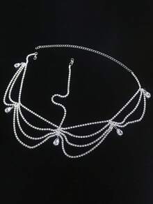 Bohemian Fashion Multi-Layer Crystal Water Drop Pendant Headchain, Shiny Jewelry Accessory For Women Party, Banquet, Ball, Headpiece - Silver - View 2