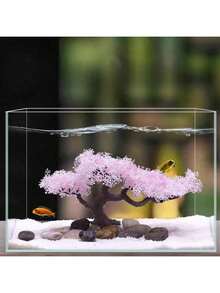 水族箱装饰套装，创意卡通景观摆件，仿真粉白樱花树，适用于鱼缸装饰 - A - 查看 12
