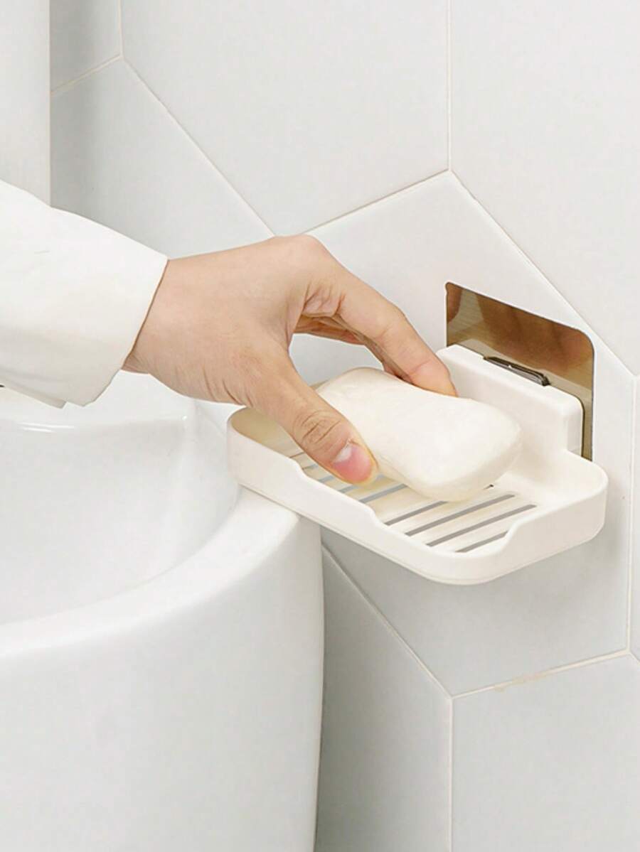 1pc No Drill Soap Dish, Bathroom Shower Soap Holder, Multifunctional Drain Rack, Adhesive Wall Mount Soap Saver - Multicolor - View 1