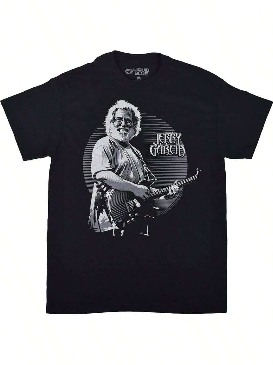 Liquid Blue Men'S Standard Jerry Garcia Touch Of Grey T-Shirt | Black, Small, Casual Fit, High Neck, Print Pattern, Slight Stretch Fabric, All-Season Wear - màu đen - Xem 1