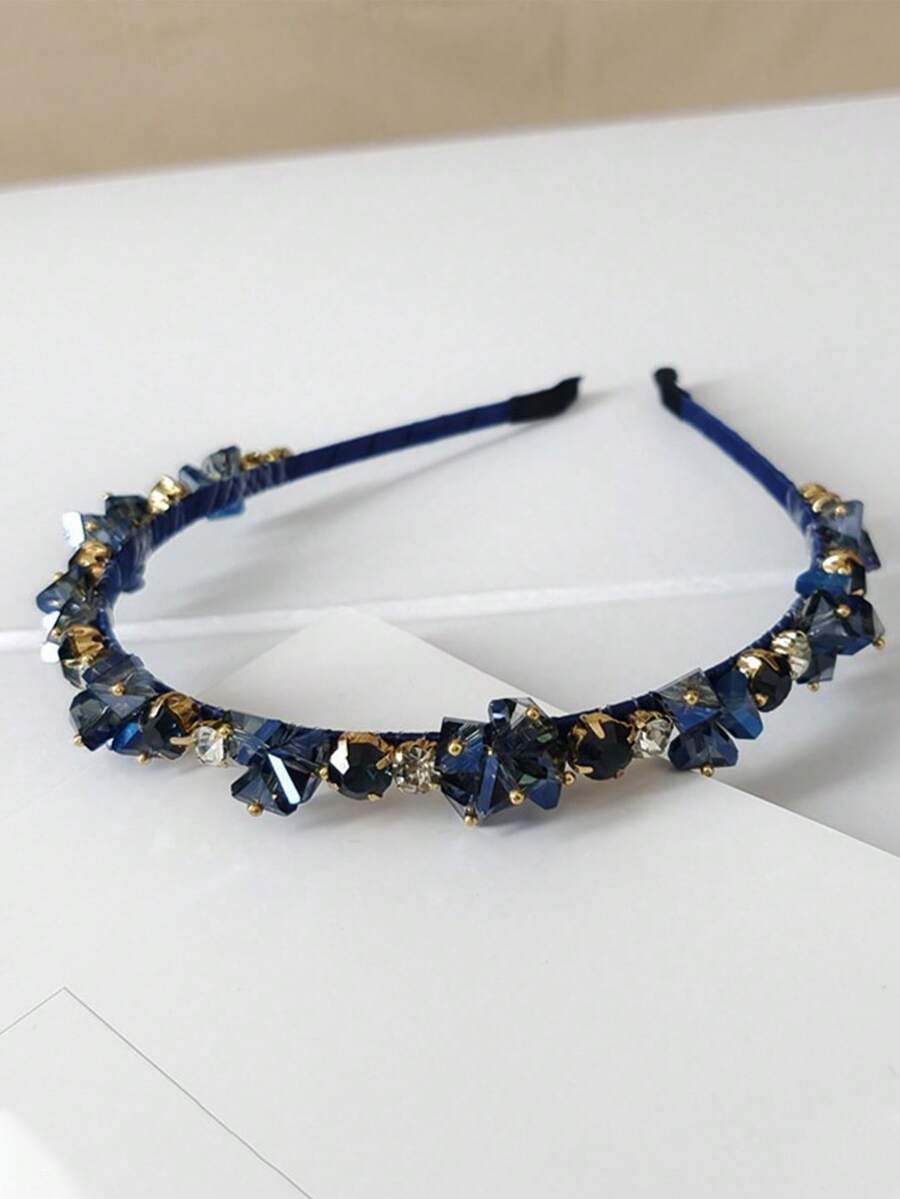 1件装奢华巴洛克水晶水钻发箍，法式优雅女士发饰，派对/婚礼装饰，人造水晶美发家居饰品 - 寶藍色 - 查看 1