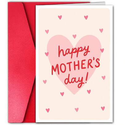 1 Stück "Alles Liebe zum Muttertag!" Rote herzförmige Karte mit Umschlag - Beste Mutter Karte, perfektes Muttertagsgeschenk, ideal für frischgebackene Mütter, innen leer zum Beschreiben