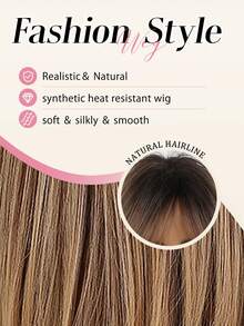 18 Inch Black & Brown Layered Wig With Bangs, Soft & Easy To Style Synthetic Hair, Suitable For Daily Wear, Work, Holidays, Halloween, Christmas, Gift For Women - Brown Ombre - View 7