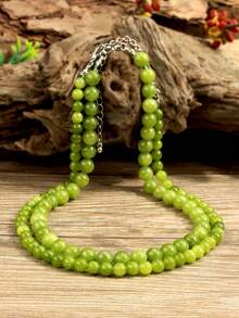 Dây chuyền đá olivine tự nhiên thanh lịch, vòng cổ hạt đá mã não xanh thời trang, dây chuyền đá thủ công dành cho nữ, phù hợp cho kỳ nghỉ, phong cách tối giản, đeo hàng ngày và dự tiệc. - màu xanh lá - Xem 18