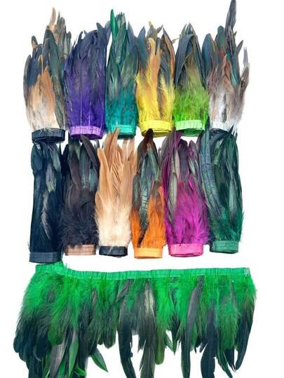 1 paquet 1 yard 13-20 cm/5,2-8 pouces Frange de plumes de coq naturelles teintes sur ruban. Plumes de poule et de faisan pour vêtements, rubans, couture, franges, décoration