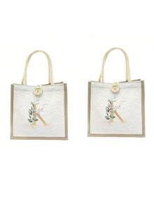 Túi vải lanh, Túi vải lanh họa tiết hoa nhí trang trí nút, Túi xách cỡ lớn tối giản, Túi đựng đồ tiện dụng, Túi mua sắm đa năng, Chữ A-Z lá xanh mạ vàng, Thiết kế mới, Dung tích lớn, Lý tưởng cho mua sắm, Túi đeo vai, Túi xách tay, Túi đựng cơm trưa, Hộp cơm trưa, Phù hợp cho nữ, Phiên bản năm mới - trắng - Xem 58