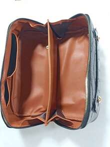 High-End Women's Portable Makeup Bag, Large Capacity Travel Toiletry Cosmetic Organizer - Black - View 4