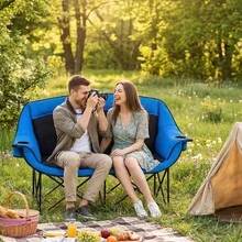 Double Camping Chair - Heated Loveseat Chair For 2 Person Heavy Duty Portable Padded Camping Couch Portable Folding Chairs For Adults Outdoor Sports Lawn - 彩色 - 查看 6