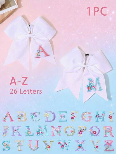 1pc White 26 Letters A-Z Bow Hair Ties,Fabric Flowers Embroideries Headband,Fashion Hair Accessories For Girls Best Friend Daily Party Gifts Teens Hair Accessories