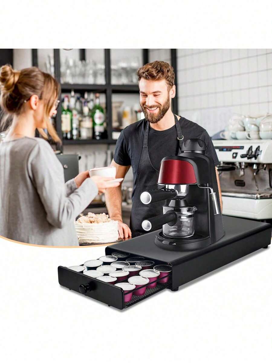 1 pieza Almohadilla aislante del calor, Caja de almacenamiento a prueba de polvo para cápsulas de café, Organizador de cápsulas de café con estilo de cajón, Adecuado para cafetería, cocina y oficina, Puede contener 40 cápsulas, Organización y almacenamiento del hogar, Útiles escolares - Multicolor - Ver 1
