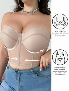 mimilemon Plus Size Women Lace Bra With Removable Shoulder Strap, Comfortable Non-Slip Underwear - Beige - View 2