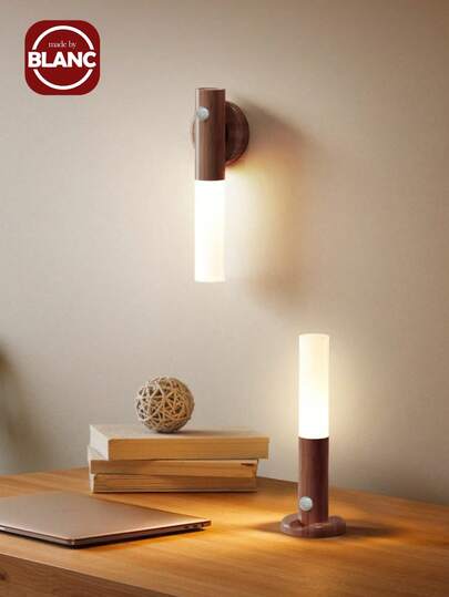 1pc Motion Sensor Night Light, Magnetic Wall Lamp, USB Rechargeable LED Stick-On Light, Wireless Stairway, Indoor Wooden Wall Light, Wardrobe, Hallway Stairs