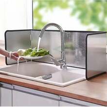 1pc Stainless Steel Cooking Splash Guard, Foldable Kitchen Splash Shield For Stovetop - Black Thickened Edging - View 5