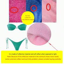 Women's Glossy String Bikini Set Soild Swimsuit Women's Fashion Bikini Green Halter Sport Swimsuit Beach Vacation Low Cut Shiny - 中紫紅色 - 查看 3