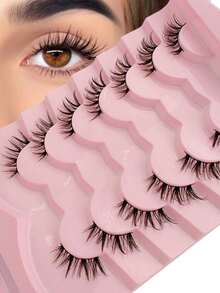 7 Pairs Natural Half Eye Lash Mermaid Tail Cat-Eye Faux-Mink Lashes | Black-Band 3D Wispy Shorties | Soft Natural Volume For Desk-To-Date, Brunch, Zoom Calls, Passport-Photo Ready, Wedding Guests, Travel & Festival Looks - Black - View 6