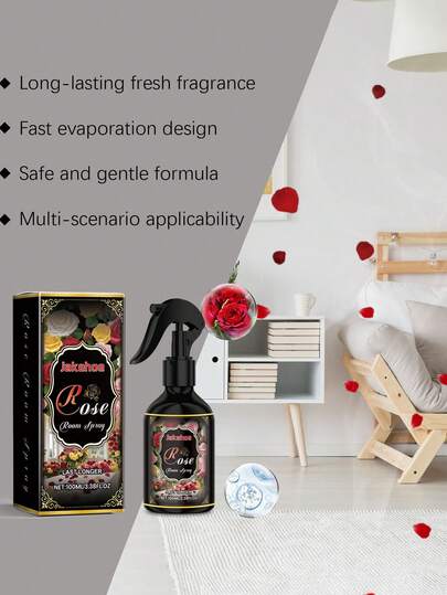 1瓶100毫升室内喷雾（玫瑰香型）——持久留香，舒适清新，纯净怡人，适用于卧室。这款芳香空气清新喷雾散发着神秘的东方香调，优雅精致，持久留香，为家居和办公室营造清新氛围，是馈赠亲朋好友的理想之选。