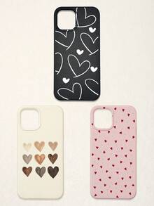 3件套爱心印花仿皮纹理防摔防刮防滑手机壳，可爱爱心美学设计（红色迷你爱心、米色渐变爱心、白色线条爱心），兼容 11/12/13/14/15/16/16 Plus/17/17 Pro/17 Pro Max/16e 和 Galaxy S24 Ultra/S25 Ultra/A06 - 彩色 - 查看 21