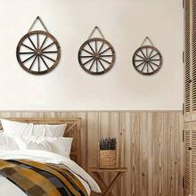3pcs Vintage Wooden Carriage Wheel Decor - Solid Wood Wheel Pendant For Bar Decoration, Antique Style Wooden Wheel For Furniture Decor - Retro Western Cowboy Theme, Suitable For Bar, Garage And Home Decoration - 9.84*9.84 Inches - View 8