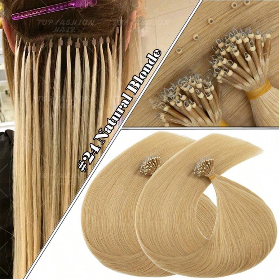 Thick Nano Ring Loop 100% Human Remy Hair Pre Bonded Keratin Fusion Tip Micro Bead Hair Extensions 1g/Strand 50g/Set Straight Pelucas De Cabello Humano 14"16"18"20"22"24" Black/Brown/Blonde Balayage Highlight 35cm 40cm 45cm 50cm 55cm 60cm - #24 Natural Blonde - 查看 1