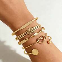 5 Classic, Minimalist, Fashionable, And Geometric Bracelet Sets Per Set - Gold - View 2
