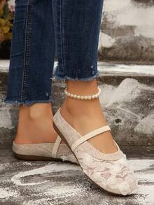 2026新款玛丽珍鞋，蕾丝网面单带套脚鞋，软底闭趾穆勒鞋，适合搭配连衣裙 - 米色 - 查看 5