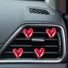 4pcs Glossy Electroplated Heart-Shaped Air Vent Clip, Cute Car Accessories, Fragrance-Free - For Decoration Only. Fashionable Design | Lightweight Metal Coated Heart-Shaped Decor, Colorful Car Accessories, Punk Style Car Parts, Handmade DIY Decoration - Electroplated Heart - View 11