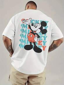 Disney Men's Casual T-Shirt, Stacked Mickey Print, Bold Retro Design, Relaxed Fit, Perfect For Streetwear Style - 白色 - 查看 2