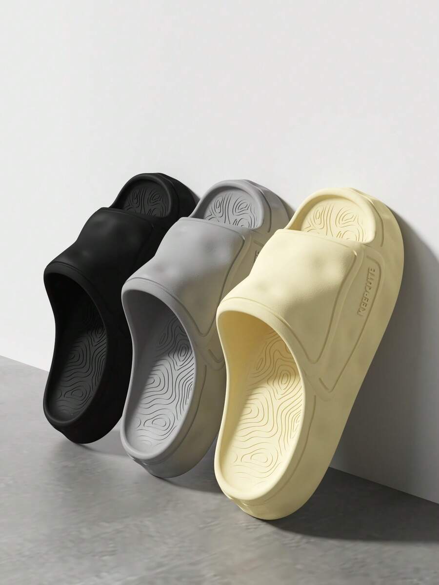 Unisex Thick-Sole Slippers, Solid Color Minimalist EVA One-Piece Soft Bottom Comfortable Bathroom Shower Slippers, Outdoor Casual Beach Sandals - Black - View 1