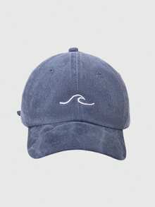 1pc New Washed Baseball Cap With Simple Wave Pattern Embroidery, Unisex, Suitable For Couples And Students, Versatile Dad Hat - Waves - View 15