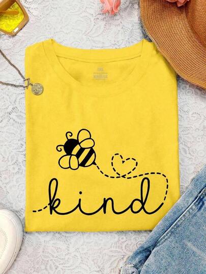 Camisetas de Verano para Mujer Talla Grande 'be Kind' con Estampado Floral, Camiseta Gráfica de Manga Corta, Cuello Redondo Casual