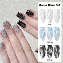 Mtssii 7毫升绽放海洋波浪凝胶指甲油 乳白色 蓝色 黑色 泡泡美甲 DIY美甲 花漾凝胶 半永久可卸大理石纹凝胶指甲油 美甲用品 - 彩色 - 查看 7