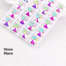 10 mm, 20 pièces/paquet, strass en verre plats à double trou, forme ronde, pour la couture de robes de mariée, sacs à main, décoration de chaussures, accessoires de bijouterie - 10mm 20 pièces - Voir 28