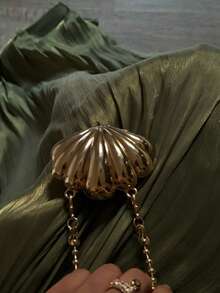 Vestido de noche brillante con volantes y cinta, elegante para fiesta - Verde Oliva - Ver 4