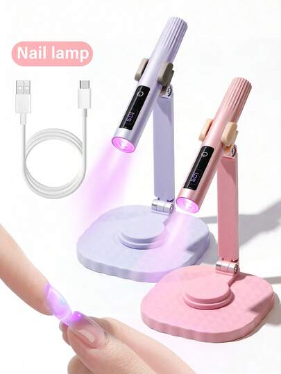 Rechargeable Handheld UV Light Therapy Device, Mini Portable Wireless Nail Lamp With LCD Display, 200mAh Battery, 2 Timer Settings, Fast Curing Gel, Single-Line Lamp Holder Combo Set, Manicure Creation Tool