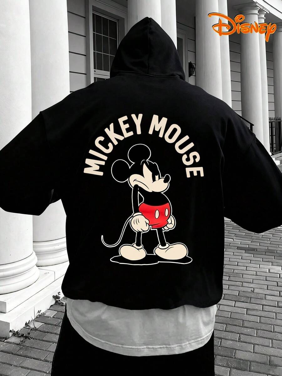 Disney Men's Casual Hoodie, Hands-On-Hips Mickey Print, Bold Retro Design, Relaxed Fit, Perfect For Confident Style - 黑色 - 查看 1