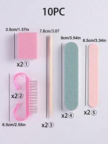 Bộ dụng cụ chăm sóc móng tay 1/5/10 món, bao gồm dũa móng mini và dụng cụ đẩy biểu bì bằng gỗ, dũa móng hai mặt, dụng cụ đẩy biểu bì bằng gỗ, dụng cụ làm sạch móng, dụng cụ đẩy móng và bút vẽ móng, thích hợp cho việc tự chăm sóc móng tại nhà. - Màu hồng chuyển sắc - Xem 4