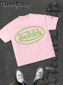 NeonDrift  Double-Sided Printing  Men's T-Shirt Men's Short-Sleeve T-Shirt100% Cotton Fabric Soft & Skin-Friendly Unisex Style Gifts For Spring Festival, Valentine's Day, St. Patrick's Day & World Cup-Van Dutch Dragon Print Men T Shirt Classic Americana Style Graphic Tee Streetwear Fashion Casual Wear For Car Enthusiasts And Vintage Culture Lovers - Màu Hồng baby - Xem 2