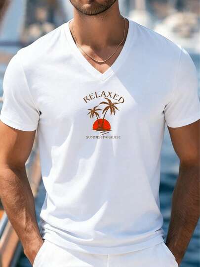 Coastal | Men's Casual Vacation Style Printed Short Sleeve T-Shirt | Suitable For Summer Wear | Comfortable & Breathable | Fashion