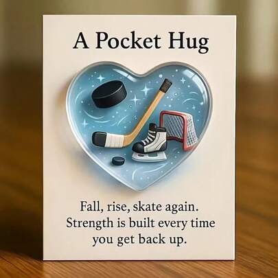 Hockey Heart Statue With Encouragement Card – Inspirational Pocket Hug Gift For Room Decor, Thanksgiving, And Themed Party Favors